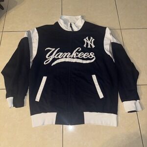 VTG Y2K Majestic New York Yankees Jacket Mens XL MLB Baseball Zip Logo Spellout